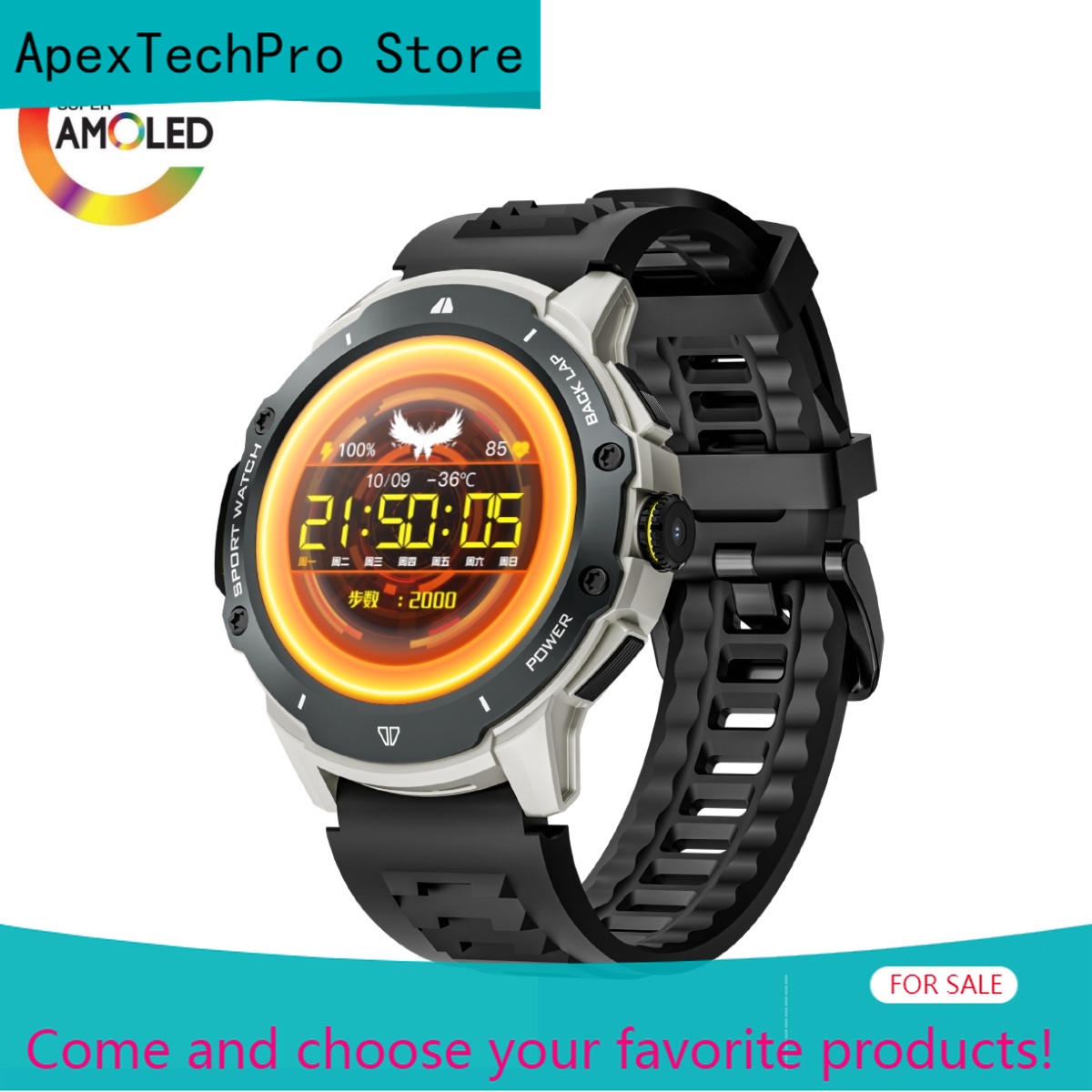 Smartwatch Store - ساعة ذكية ApexTP8+128GB بشاشة AMOLED مقاس