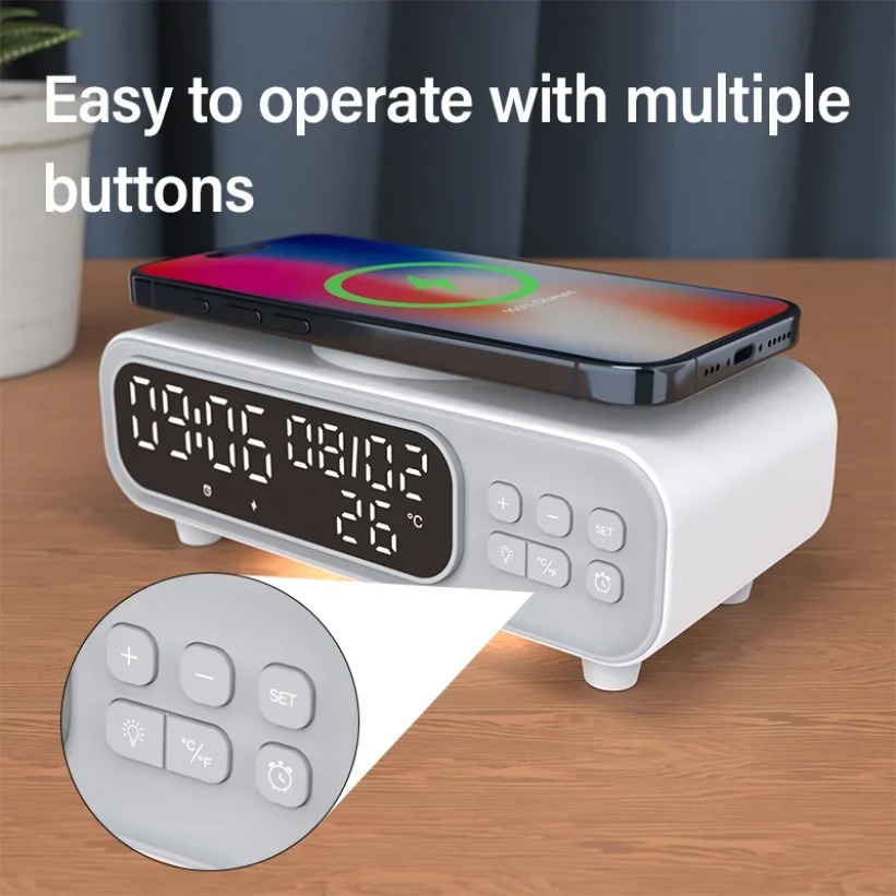 Wireless Charger Watch - 15 واط شاحن لاسلكي الوقت المنبه