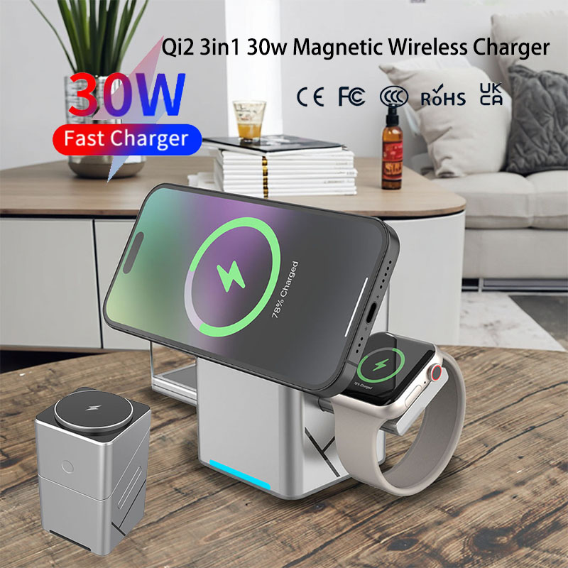 Wireless Charger Watch - شاحن لاسلكي متعدد الوظائف 3 في