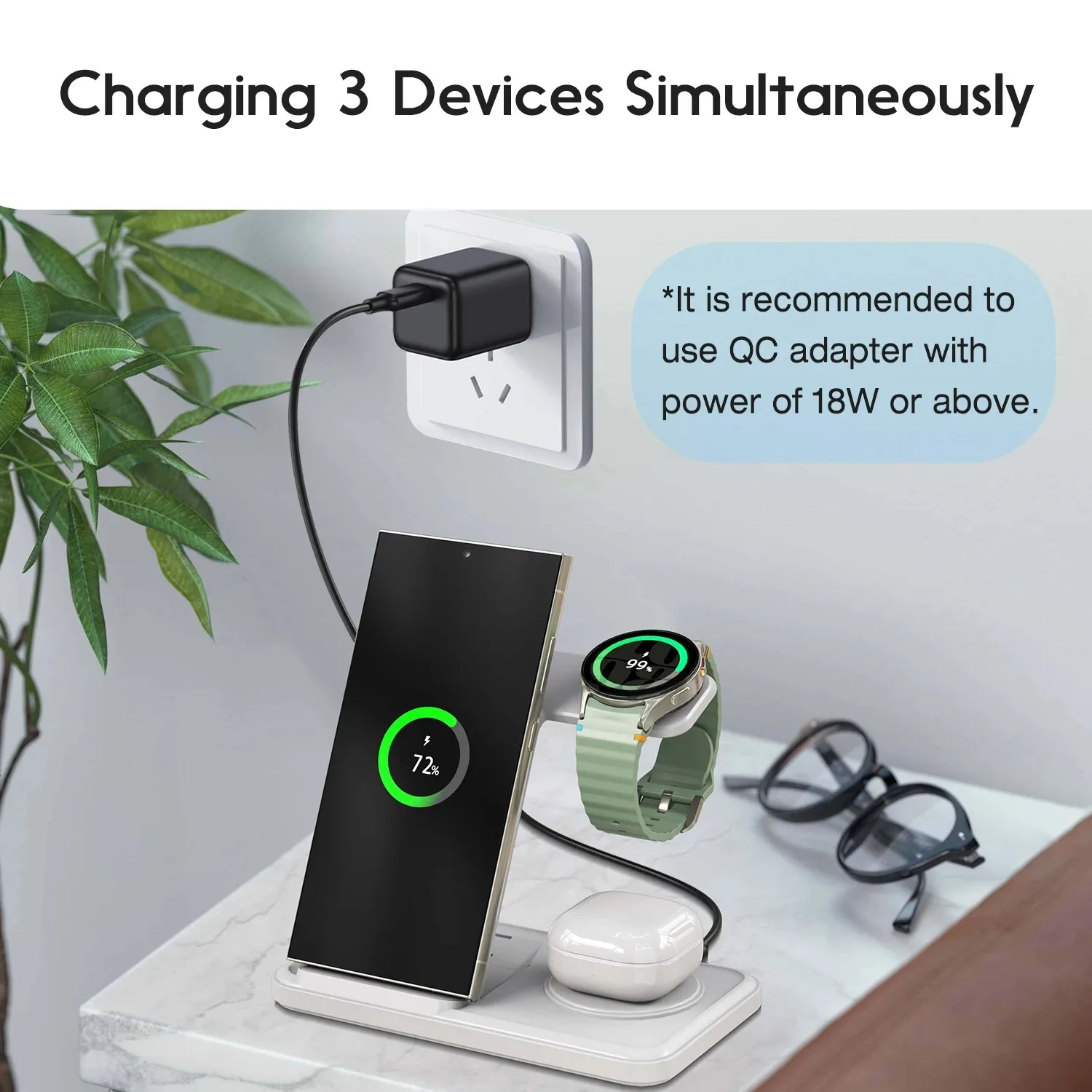 سطح المكتب 3 في 1 محطة شاحن لا - مراجعة Wireless Charger Watch وسعره