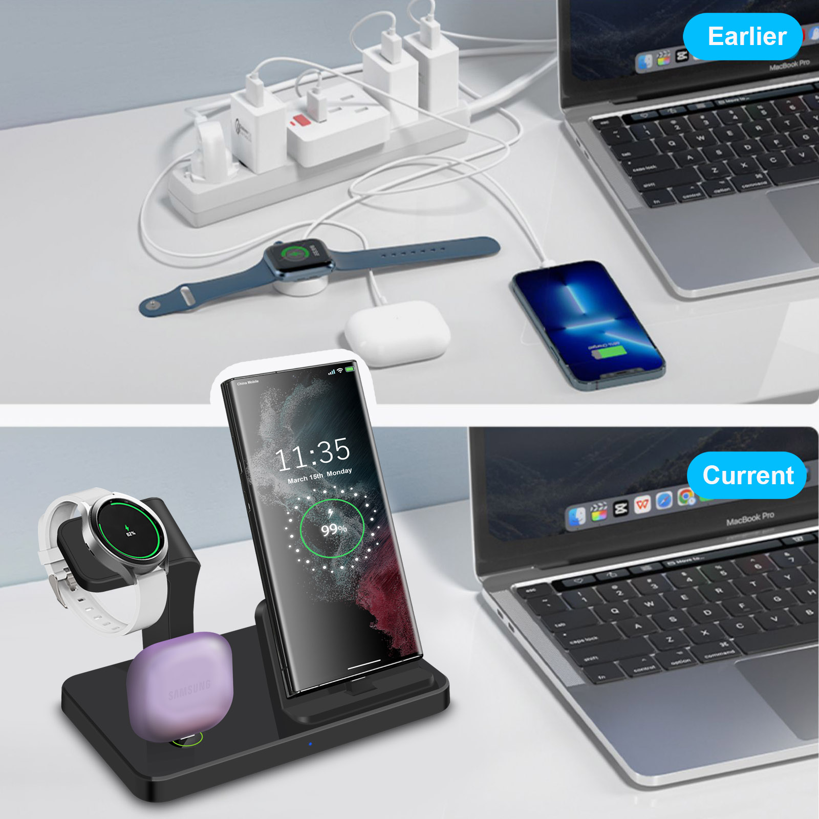 محطة شحن لاسلكية 3 في 1 بمنفذ  - مراجعة Wireless Charger Watch وسعره